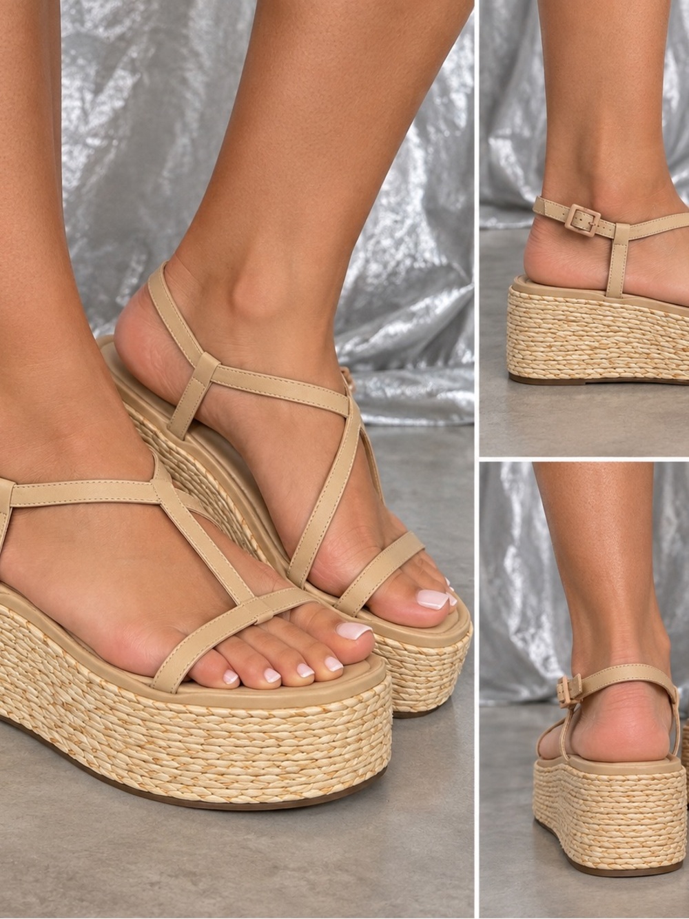 Vince Women’s Beige Strappy Platform Wedge Sandals Buckle Ankle Strap 8